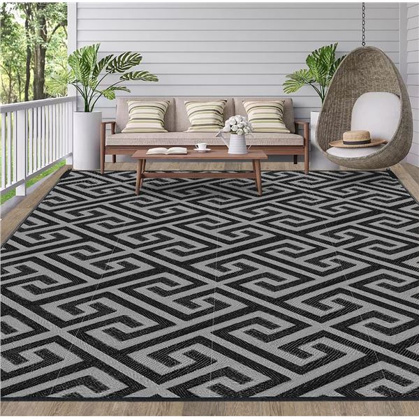 NEW LIVEINU OUTDOOR RUG MAZE BLACK GREY 9 X 12FT
