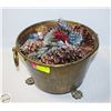 Image 1 : BRASS BUCKET WITH DECORATIVE PINECONES
