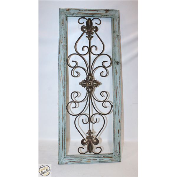 ANTIQUE WOOD AND METAL WINDOW ART