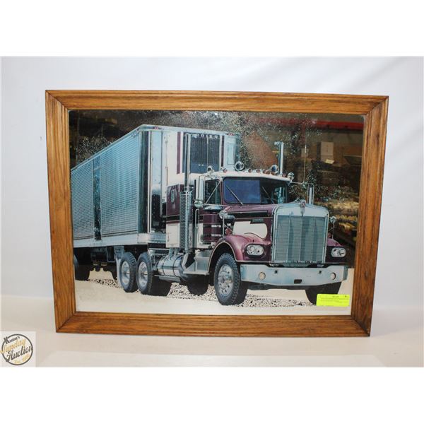 VINTAGE KENWORTH MIRROR ART WITH WOODEN FRAME
