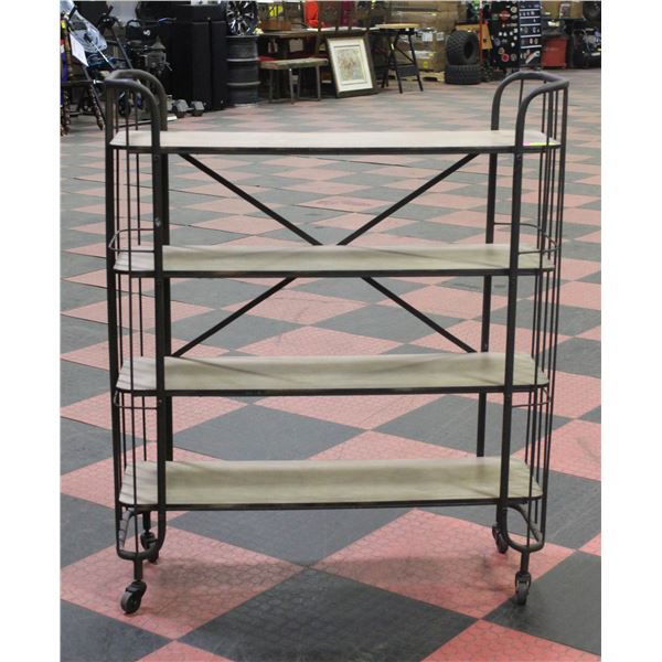 RUSTIC WOOD AND METAL 4 TIER CART ON CASTORS