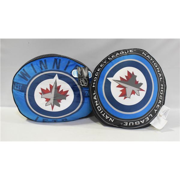 2 WINNIPEG JETS NHL PILLOWS NEW. 1 W/ SMALL HOLE