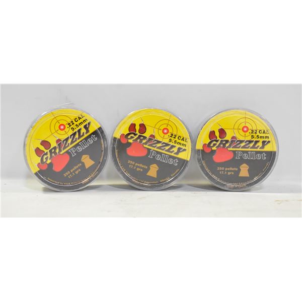 3X 250 GRIZZLY PELLETS 14.2 GRAM 22 CAL