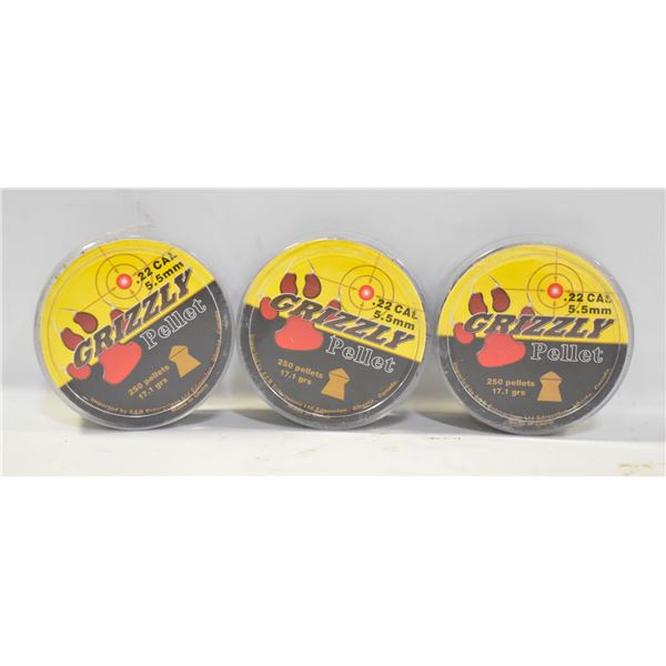 3X 250 GRIZZLY PELLETS 14.2 GRAM 22 CAL