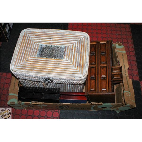 3 JEWELRY BOXES AND LARGE STORAGE