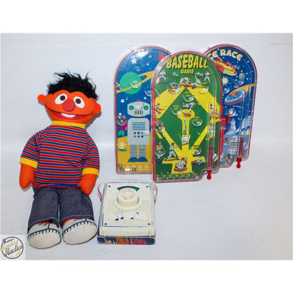 VINTAGE ERNIE, FISHER PRICE & PINBALLS