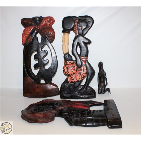4 AFRICAN CARVED WOOD ITEMS