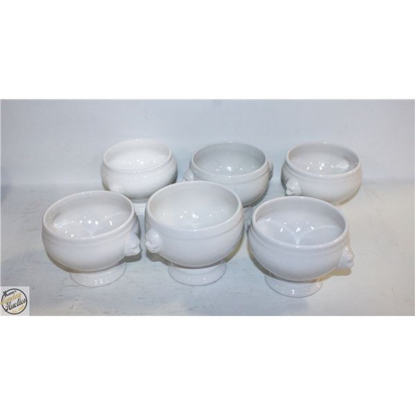 6 VINTAGE FRENCH MINI SOUP BOWLS WITH LION HEAD