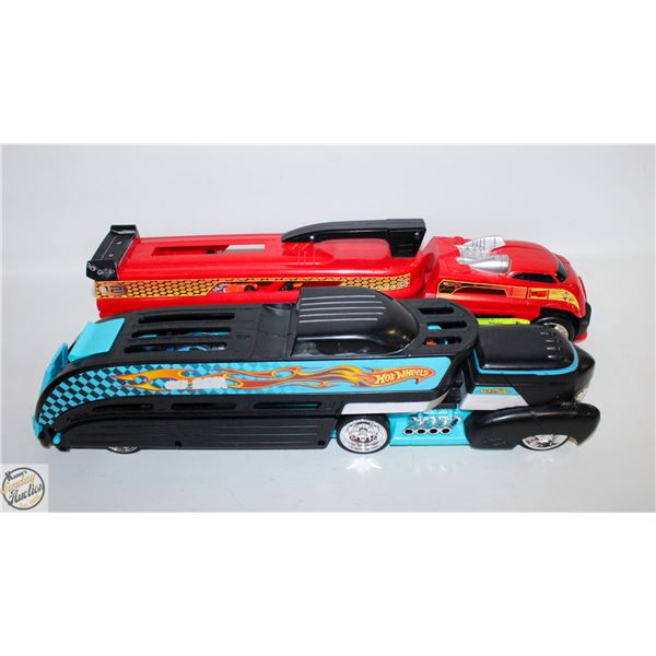 LOT OF TWO HOTWHEELS CAR TRANSPORTERS WITH