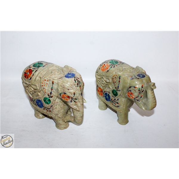 2 STATUE SCULPTURE ELEPHANT MARBLE STONE AGRA INDI