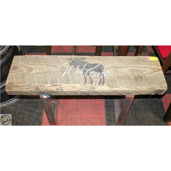 LIVE EDGE AND RUSTIC METAL BENCH "WELCOME" MOOSE