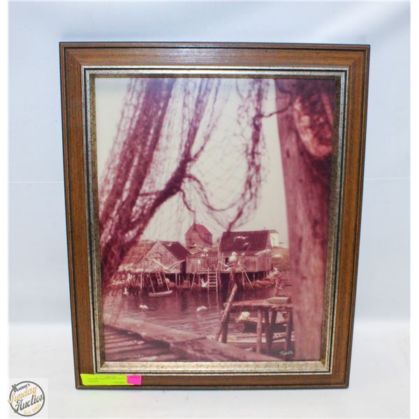 FRAMED FISHING VILLAGE JARVIS SIGNED