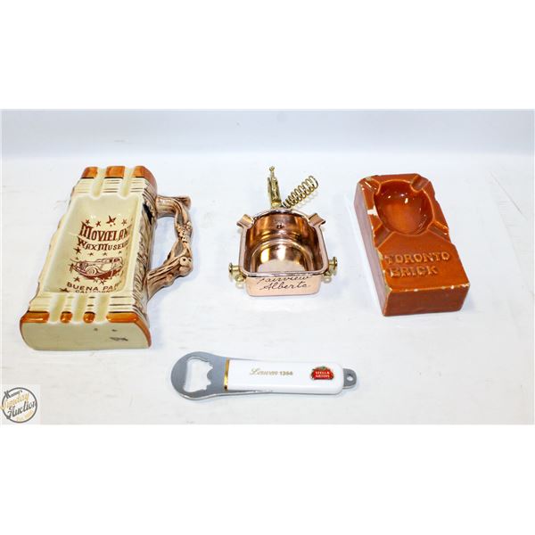 3 VINTAGE ESTATE ASHTRAYS + BOTTLE OPENER