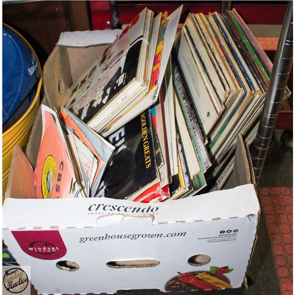FLAT OF ASSORTED RECORDS + 45'S