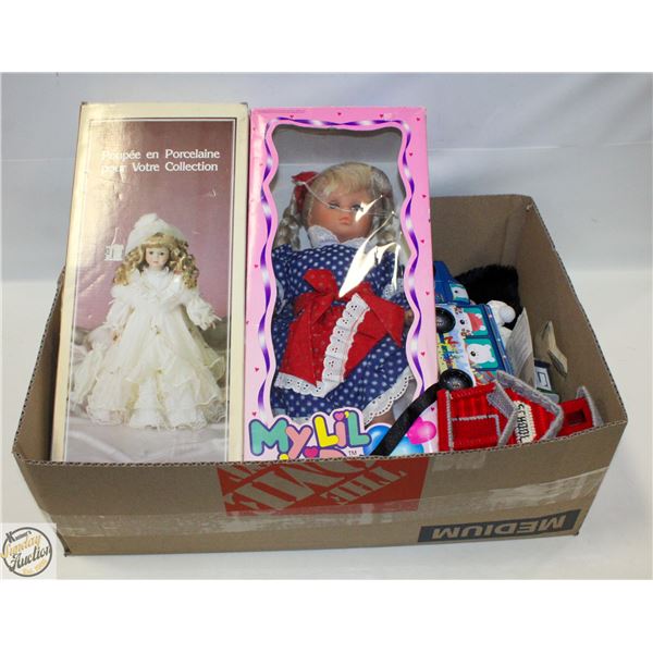 FLAT OF PORCELAIN DOLLS, ETC