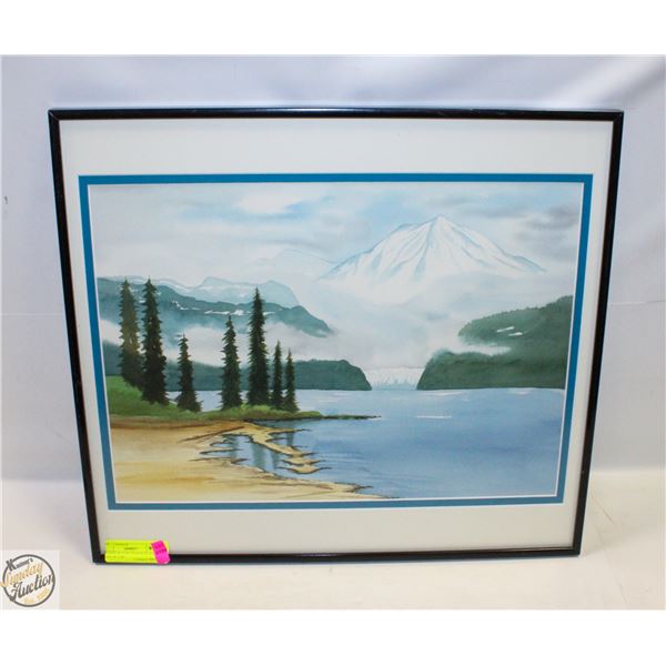 FRAMED WATER COLOUR GLACIER LAKE 18” x 20”