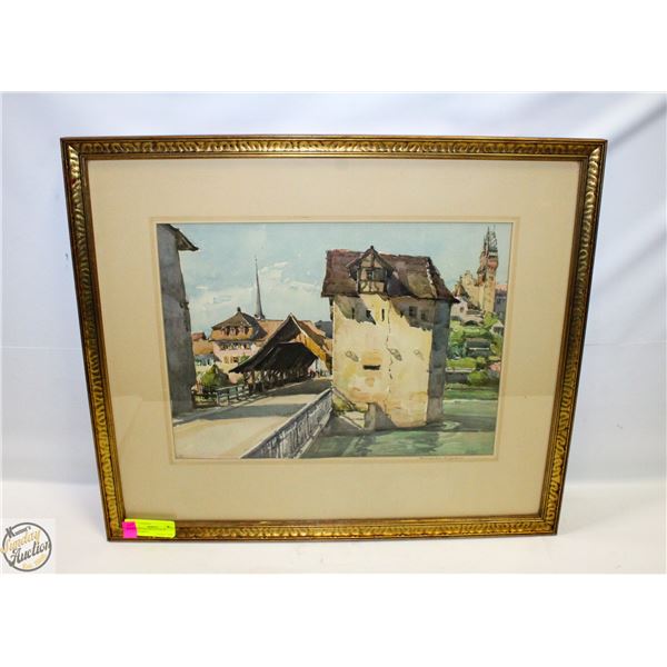 FRAMED WATERCOLOUR OF BREMGARTEN