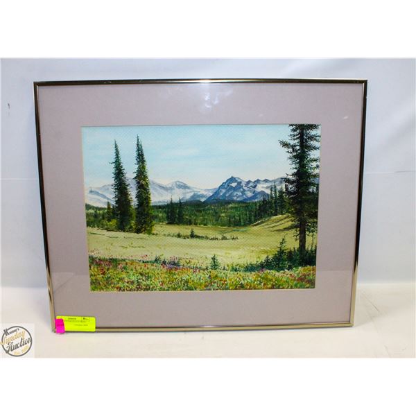 FRAMED WATERCOLOUR TREES AND