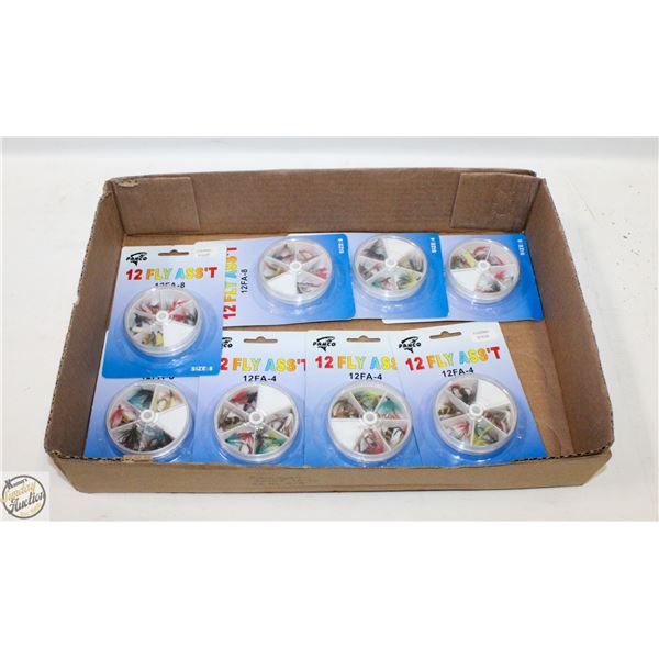 FLAT OF 12 PKS OF FLIES FOR FLY FISHING