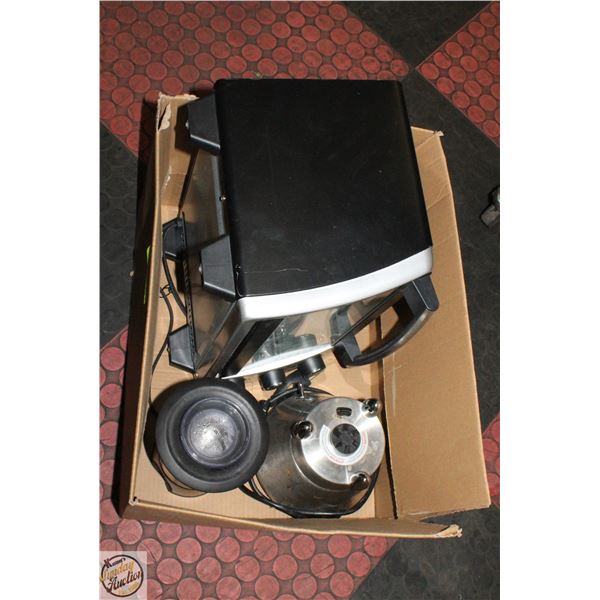 MIXER, BROILER, KNIVES, AND DISHES TOGETHER