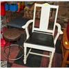 Image 1 : WHITE LEATHER CAPTAINS CHAIR AND 2 STOOLS