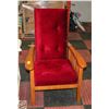 Image 1 : VINTAGE RECLINING OAK CHAIR WITH RED