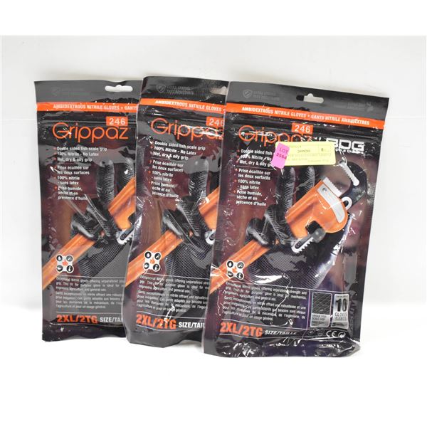 3PACKS OF 10 GLOVES BDG GRIPPAZ NITRILE  MECHANIC