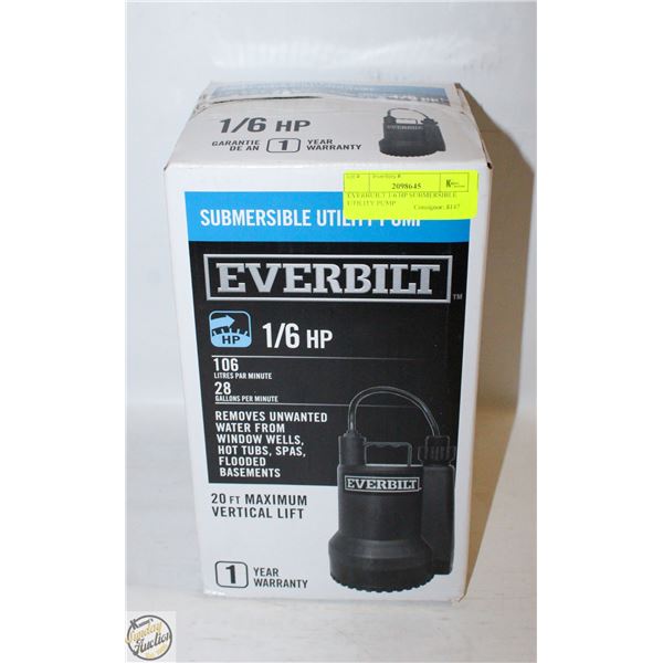 EVERBUILT 1/6 HP SUBMERSIBLE UTILITY PUMP