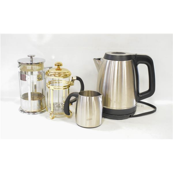 T-FAL WATER KETTLE, 2 FRENCH PRESSES +