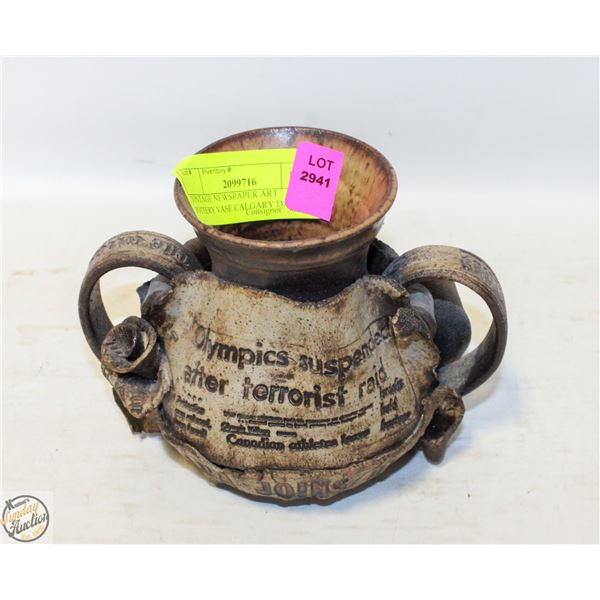 VINTAGE NEWSPAPER ART POTTERY VASE CALGARY DAILY