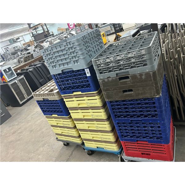 Dishwasher Trays 18 w/Asst. Mugs and Glassware, Dollies - 3 - ALL