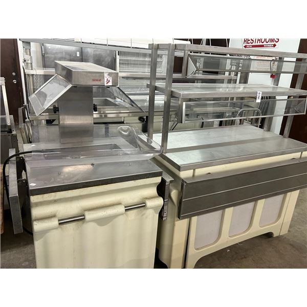 Buffet Line Tables 2 w/Tray Slides, Heat Lamp, Overshelf