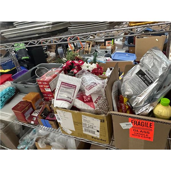 Tea, Sugar, Asst. Supplies, Utensils on Shelf