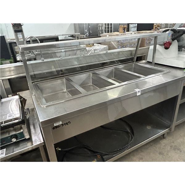 SS  5'  4 Comp Electric Steam Table w/Sneeze Guard Overshelf