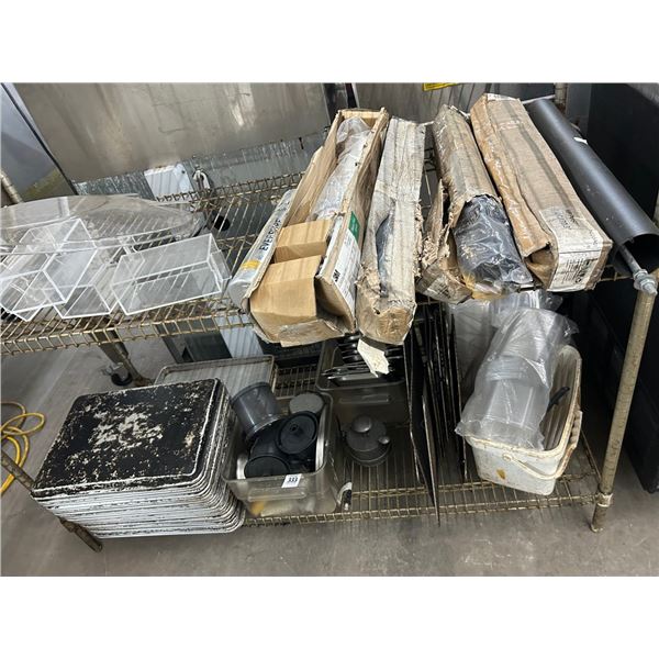 Half Sheet Pans, Third Size Lids, Oven Trays, Water Filter, Asst. Supplies on Rack