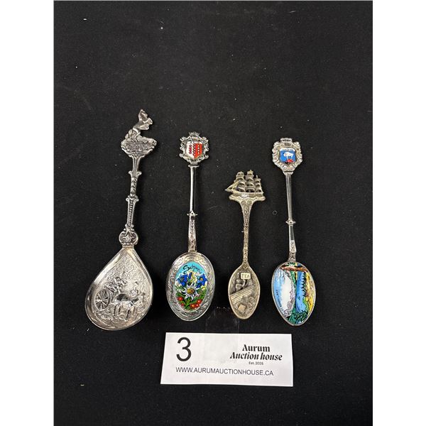 4 Very Nice Vintage Collectible Silver Plated Souvenir Spoons Great Condition