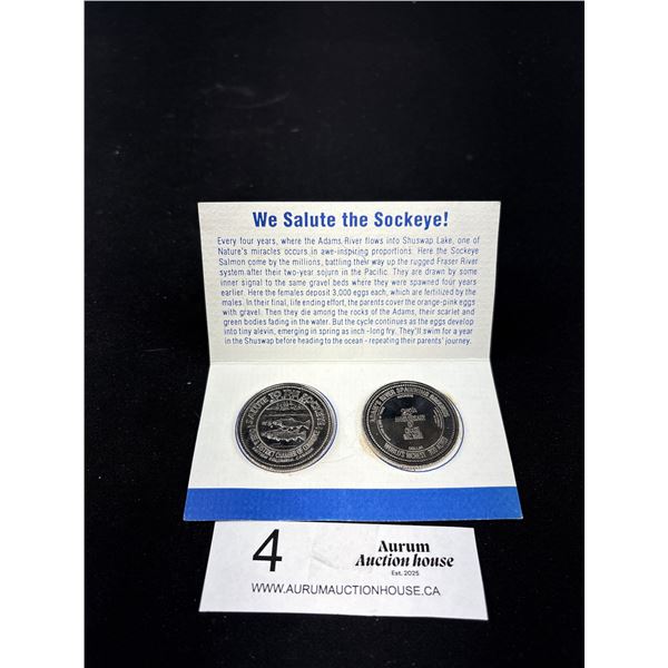 2 Chase, BC Trade Dollar Tokens, Uncirculated, Salute To The Sockey 1994 & 25th Anniversary 1969 Sca