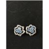 Image 2 : Vintage 50's Signed Coro Blue Rhinestone Silver Flower Vortex Pin Wheel Clip On Earrings
