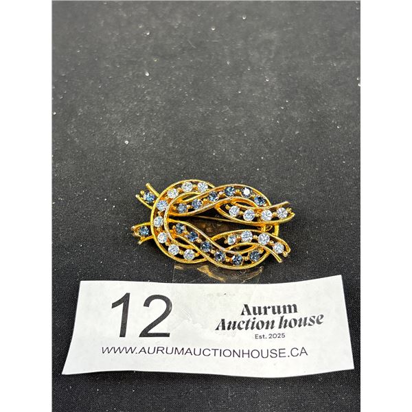 Vintage Signed Dorene Blue Rhinestone Brooch