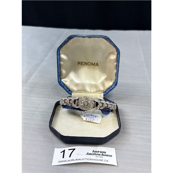 French Art Deco Rhinestone Ladies Watch - 17 Jewels, Swiss Made, Excellent Working Condition In Orig