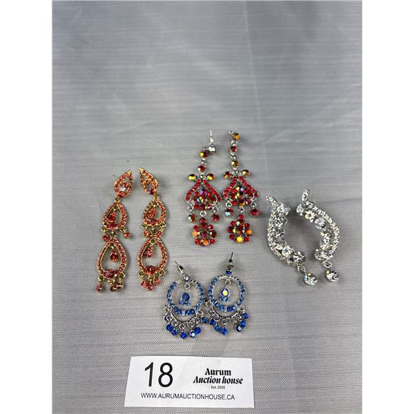 4 Pairs Of Rhinestone Stud Hanging Earrings