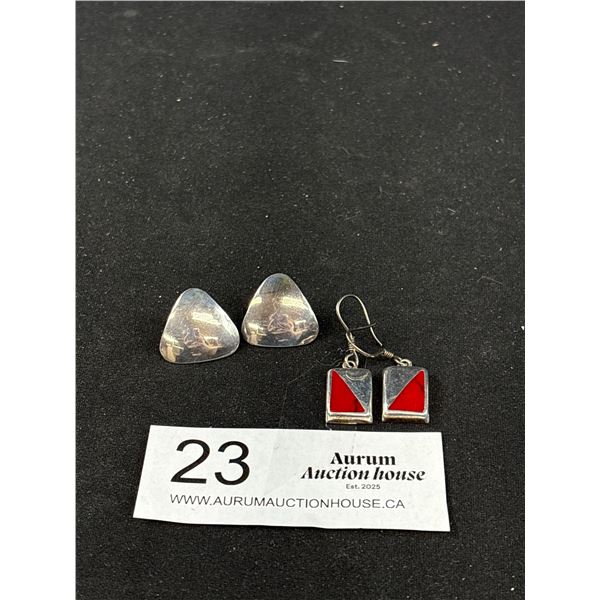 2 - 925 Sterling Silver Stud Earrings Total Weight 13.4 Grams - Marked & Tested