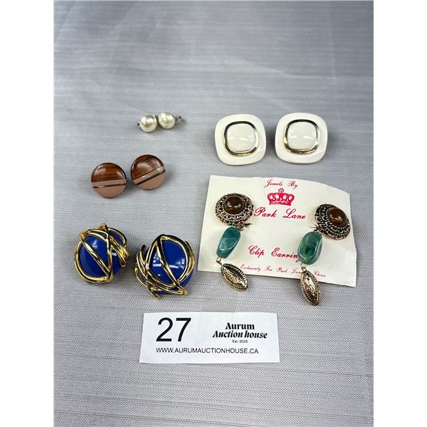 5 Pairs Of Vintage Clip On Earrings