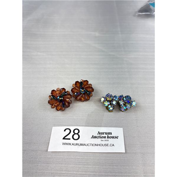 2 Pairs Of Vintage Clip On Earrings Signed West Germany