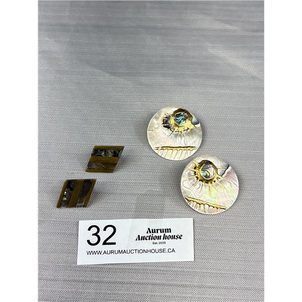 2 Pairs Of Vintage Pierced Earrings - MOP & Abalone