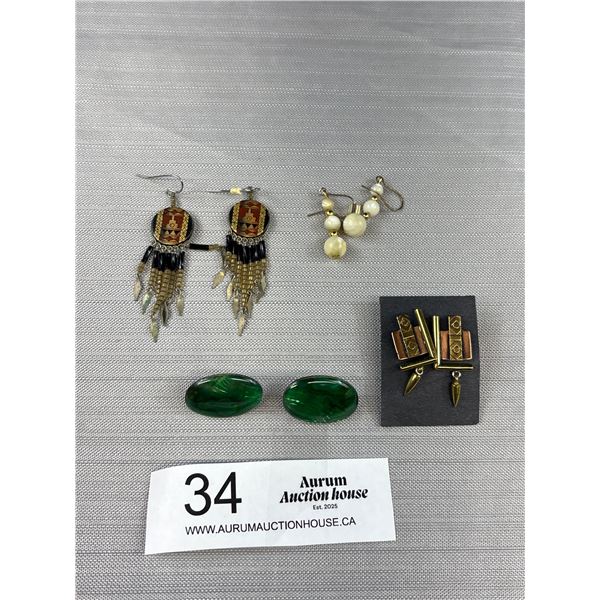 Lot Of Vintage Pierced Earrings - Brass Copper, 925 Abalone, MOP, Dangle