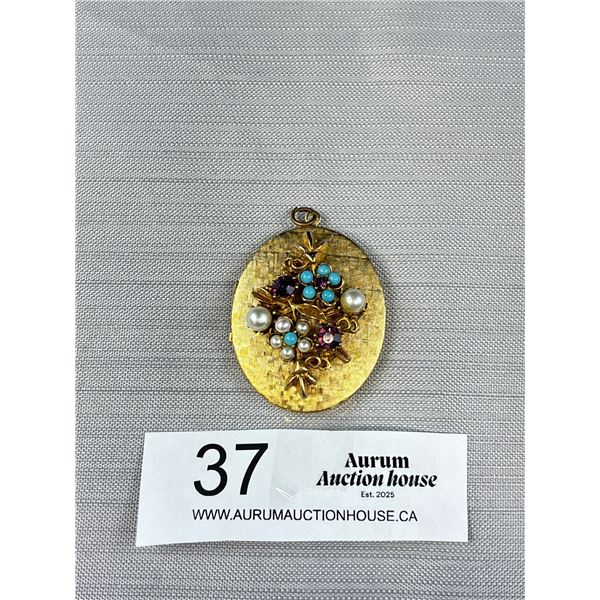 Vintage Texture Locket With Gorgeous Applied Flower Motif 2" X 1.5"