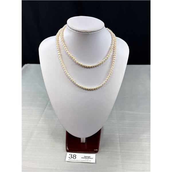 34" Genuine Pearl Necklace With 925 Sterling Silver Lobster Clasp