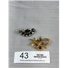 Image 1 : 2 Vintage Prong Set Brooches - Smokey Glass & Rhinestone - 2" & 1.75"
