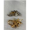 Image 4 : 2 Vintage Prong Set Brooches - Smokey Glass & Rhinestone - 2" & 1.75"